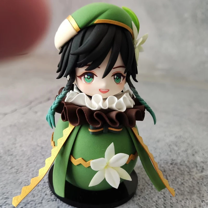 

Trend Genshin Impact Venti Handmade Ball Shape Lace Flower Neckline 9cm Anime Figure Kawaii Toy Q Figural Clay Making Model Gift