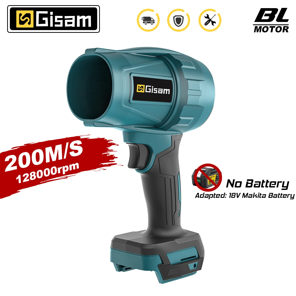 Gisam Brushless Electric Blower Turbo Jet Fan 200M/S Violent Air Gun Handheld Snow Leaf Dust Blowing Tool for Makita 18V Battery