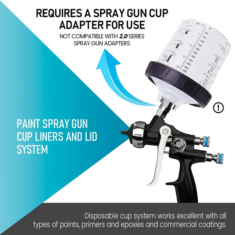 A98E-Paint Sprayer Mixing Cup,1.0 System(Not 2.0)-50Pcs 20 Ounce Kit -50 Cup Liners,50 Lids With Strainer,1 Hard Cup,20 Plugs