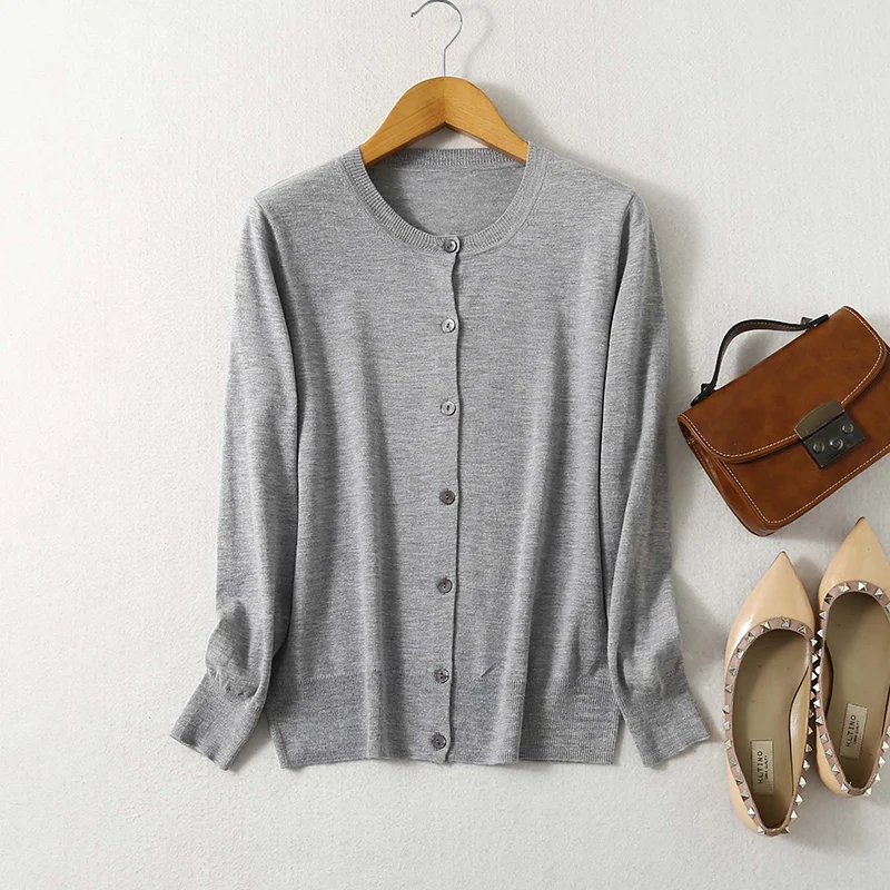 Women Cardigan Sweater Mulberry Silk Cashmere Blend Solid Colors O Neck Buttons Down Long Sleeve Loose Top Coat L XL XXL LY053 2