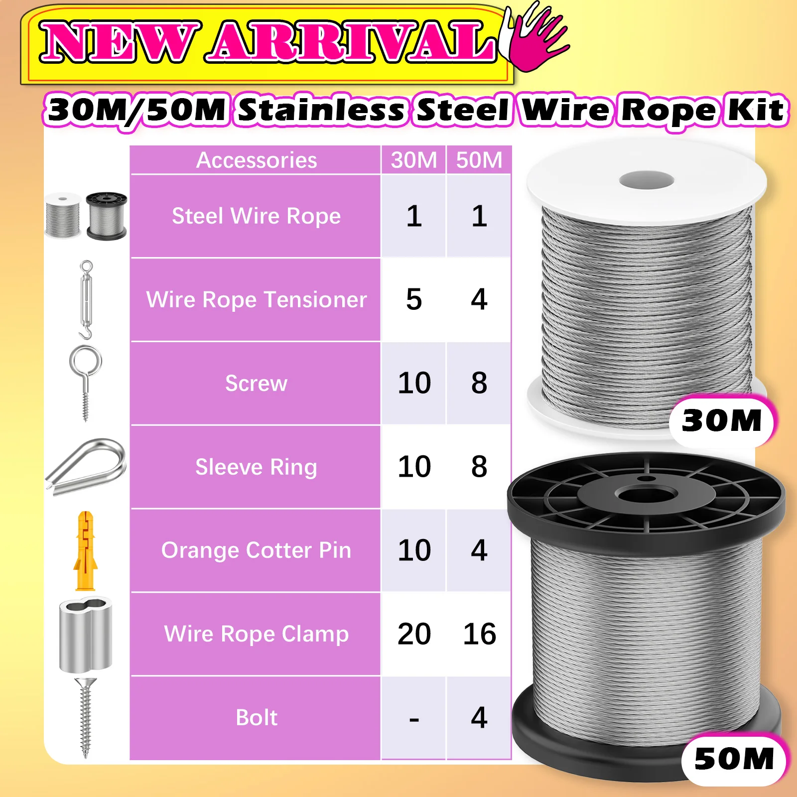 30M/50M Stainless Steel Wire Rope Kit, Garden Wire for Climbing Plants ...