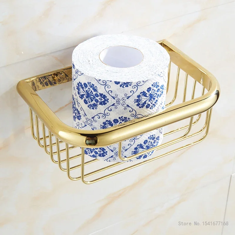 Golden Paper Towel Basket, Creative Bathroom Tissue Box, European Antique Copper Rack, Bathroom Accessories, 1Pc
