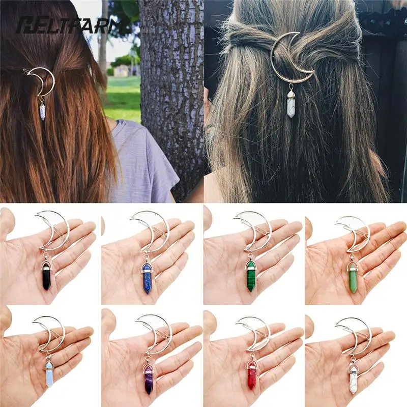 Hair Accessory Hair Clip Vintage Hair Clip Moon Shape Pendant Clamp Pin Barrette 1Pcs Retro Goddess Charm Hollow
