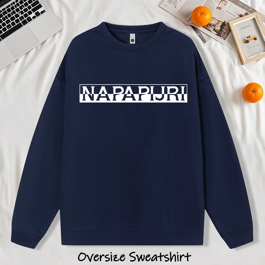 Misaligned Artistic Letters Printed Sweatshirts Men Soft Vintage Pullovers Street Oversize Top Unisex Autumn Casual Clothes