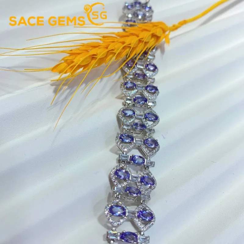 

SACE GEMS New Arrival 925 Sterling Silver Natural Tanzanite Gemstone Bracelrts for Women Engagement Cocktail Party Fine Jewelry