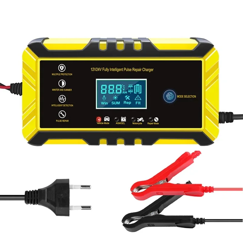 Car Battery Accessories 12/24V Fully Automatic Car Battery Charger 8A Pulse Repair LCD Battery Charger for Car Motorcycle Lead Acid Agm Gel Wet