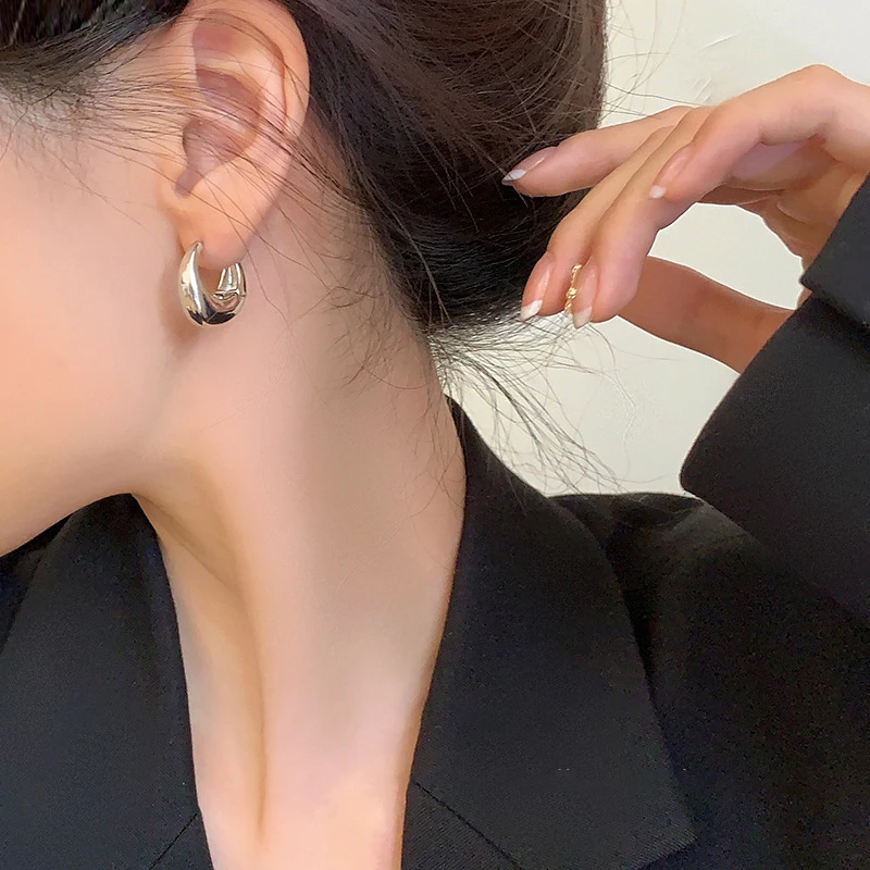 Metallic Punk Oval Hoop Earrings