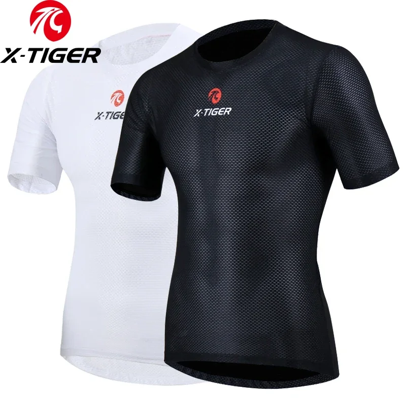 X-TIGER men's athletic short sleeve compression shirts cycling base layers bike undershirt polyester mesh biking workout shirt