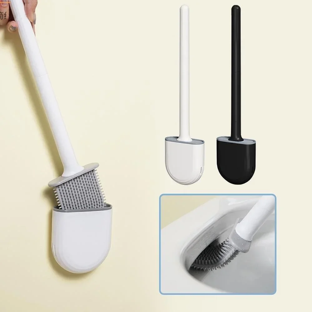 Flexible Silicone Toilet Brush Holder Toilet Bowl Cleaner Brush Bathroom Wall Mounted Cleaning
