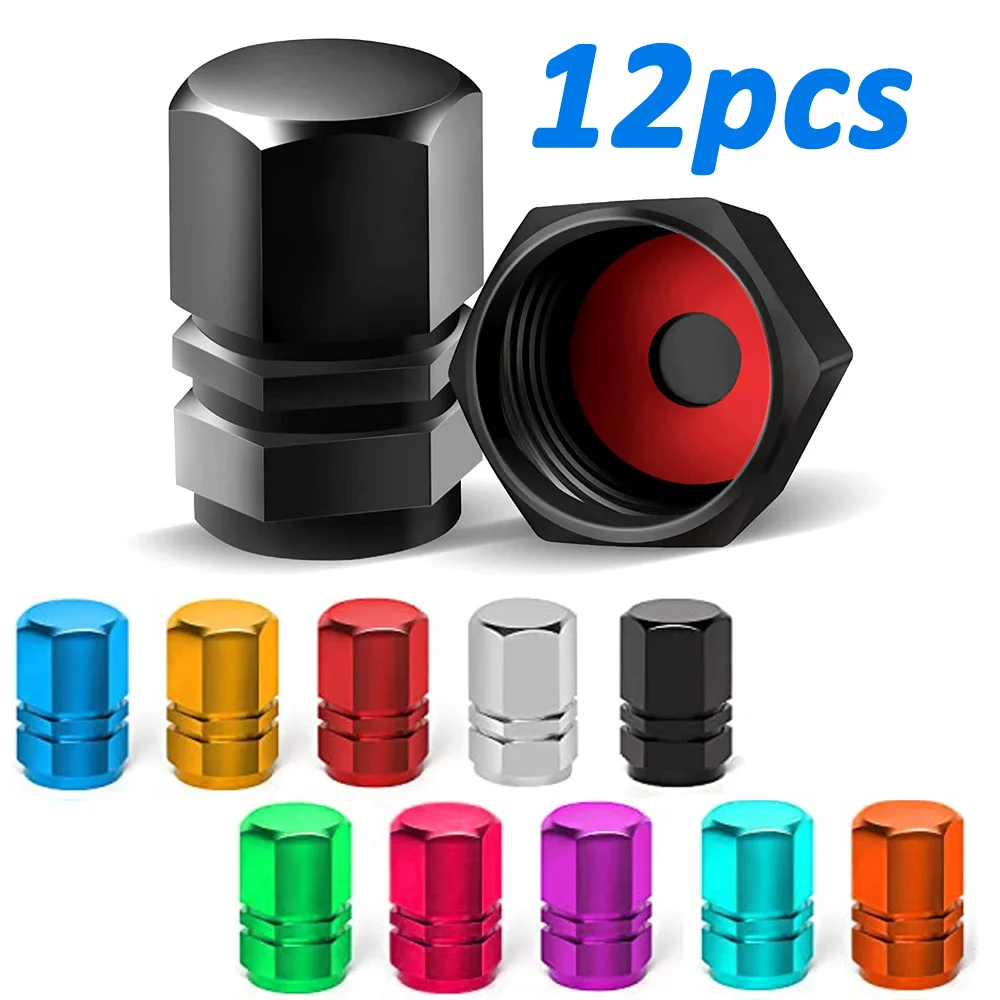 Universal Aluminum Alloy Tire Valve Caps 12Pcs For Car Motorcycles Bikes