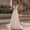 2025 A-Line Lace Wedding Dress Brides Boho Women Cap Sleeve V-Neck Open Back Luxury Lace Elegant Bridal Gown Customized 1