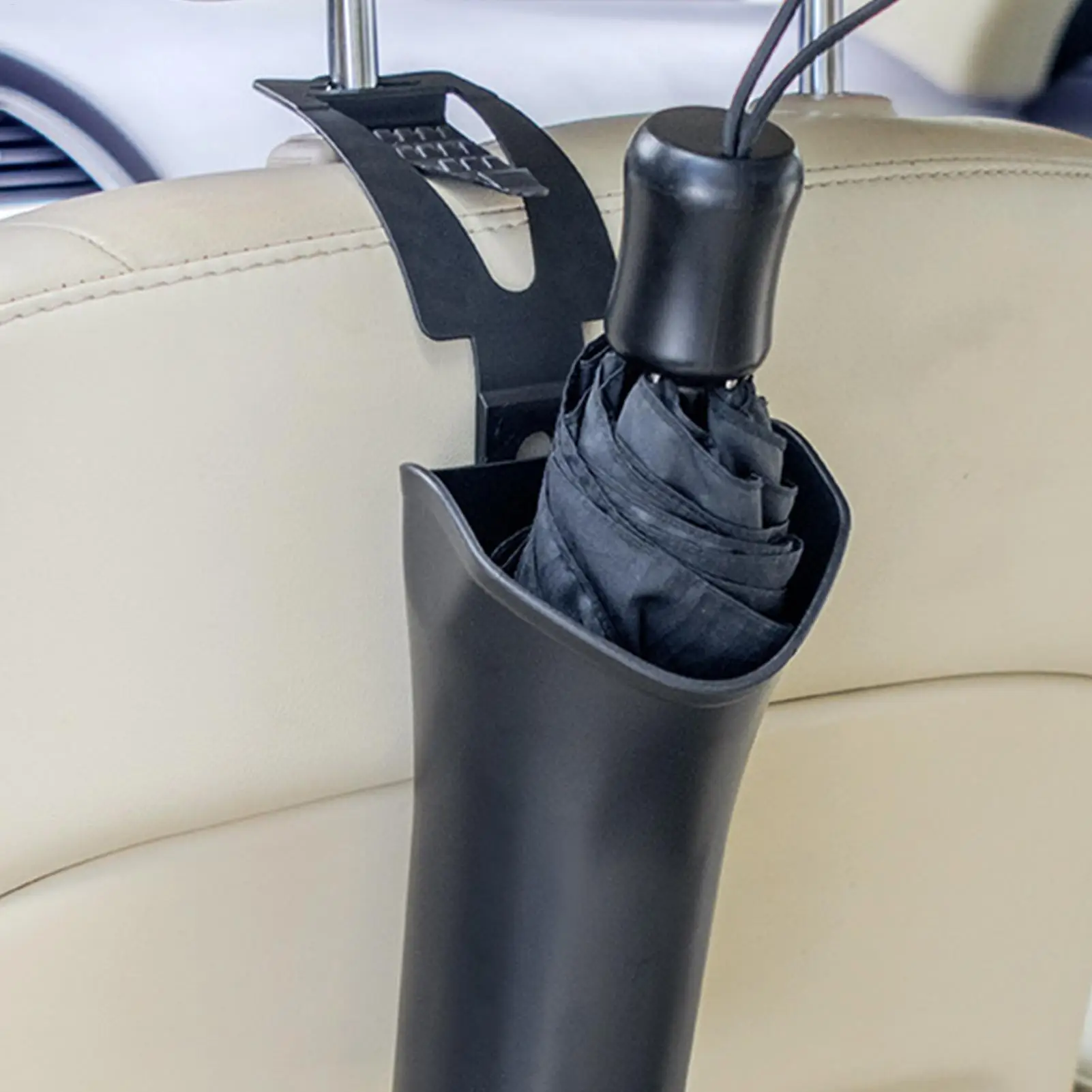1pc Multifunctional Car Umbrella Storage Bucket Black Plastic Holder Barrel With Hook For Gathering Bottle Shelves Car Trash Can