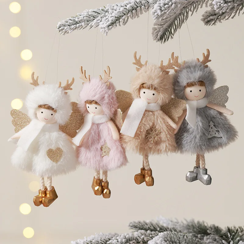 

New Christmas Angel Plush Creative Antlers Girl Pendant Hanging Christmas Tree Christmas Decorations Party Small Gift