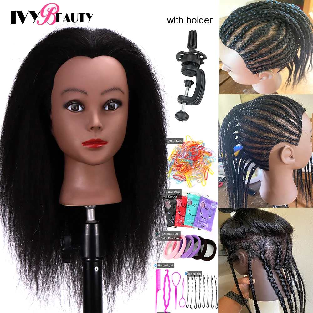 Mannequin Head with 100% Human Hair Manikin Head with Afro Curly Hair for  Braiding Doll Head for Hair Styling Practice Head Cosmetology Manican Heads