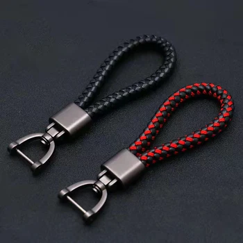High-Grade Hand Woven Leather Car Keychain 360 Degree Rotating Horseshoe Buckle Key Rings Leather Lanyard Key Chain Accessories