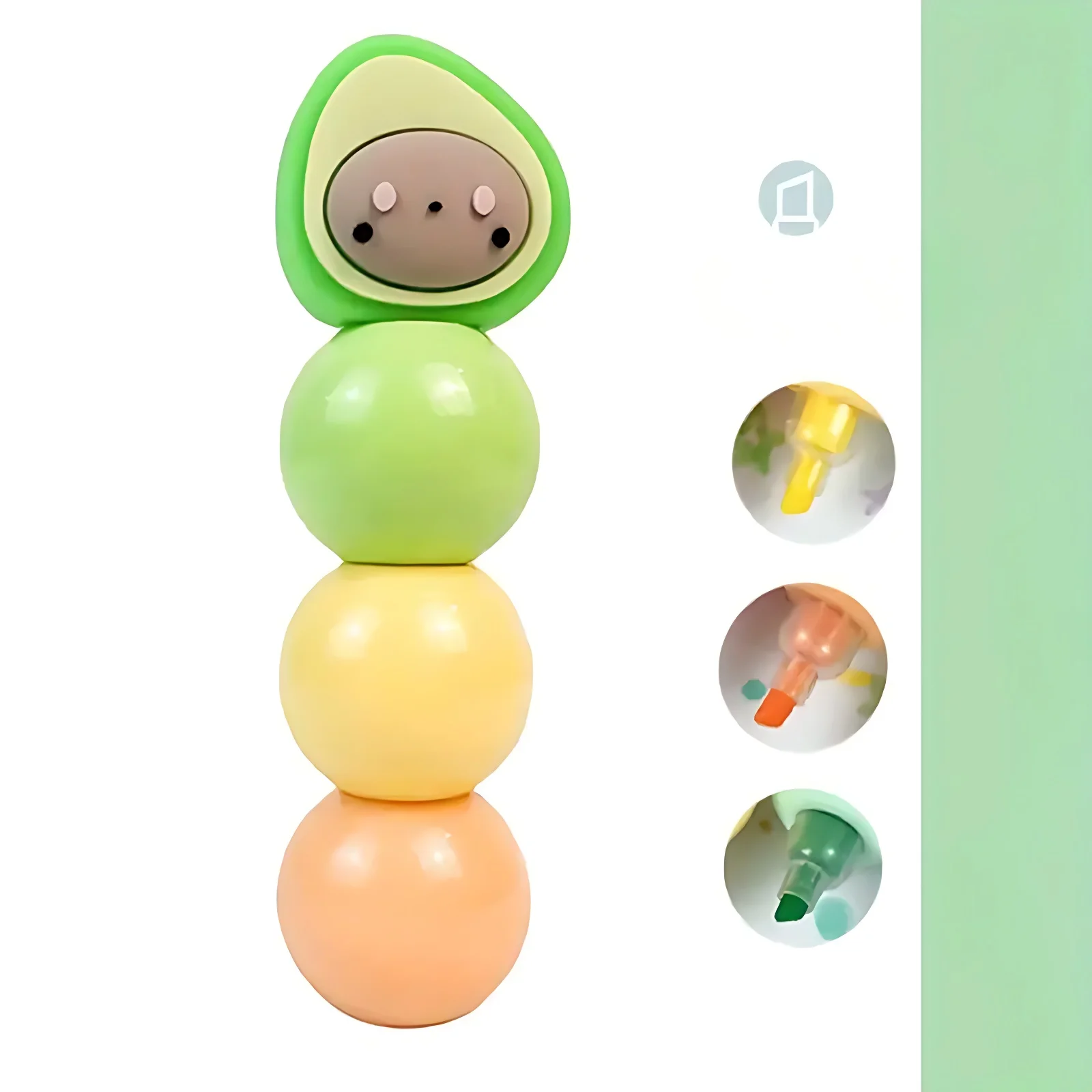 Avocado-Themed Highlighter Set - Fun Cartoon Graffiti Markers, 3 Colors