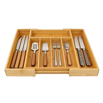 Organizzatore per cassetti regolabile in legno con divisori, porta posate per casa, cucina e ristorante