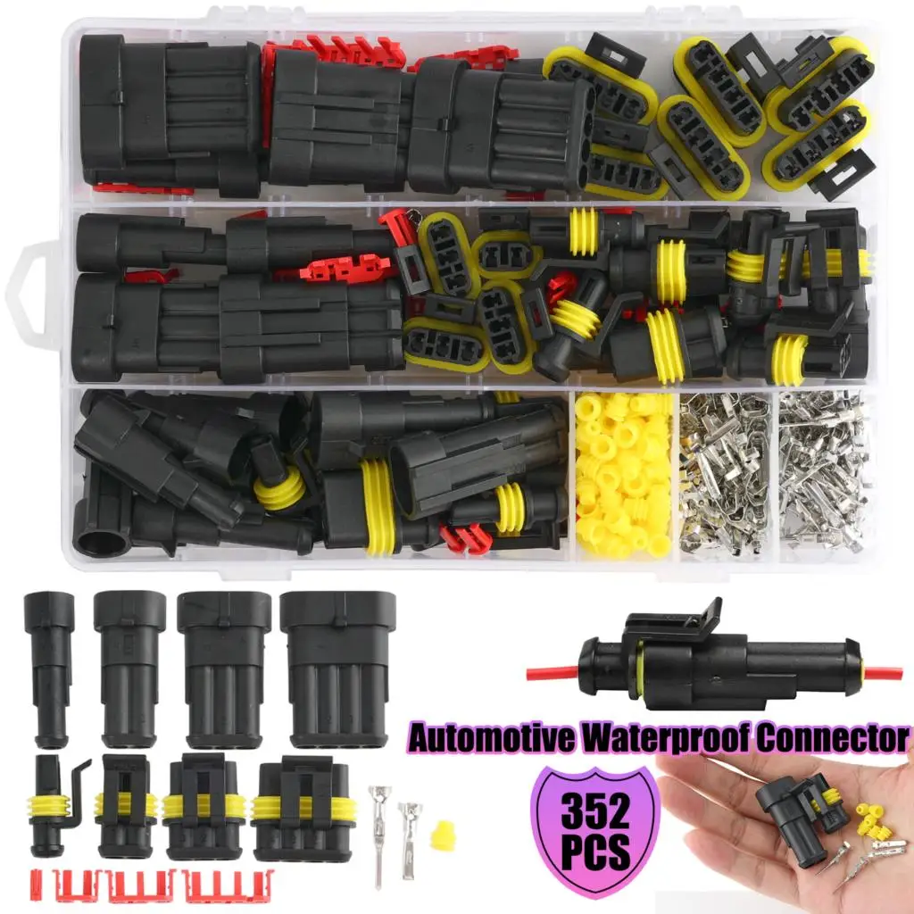 352pcs HID Waterproof Connectors 1/2/3/4 Pin 26 Sets Car Electrical Wire Connector Plug Truck Harness 300V 12A Set Kit