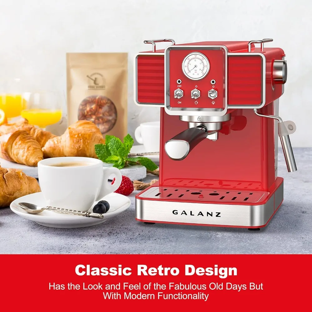 Retro Espresso Machine with Milk Frother, 15 Bar Pump Professional Cappuccino and Latte Machine, 1.5L Removable Water Tank 5