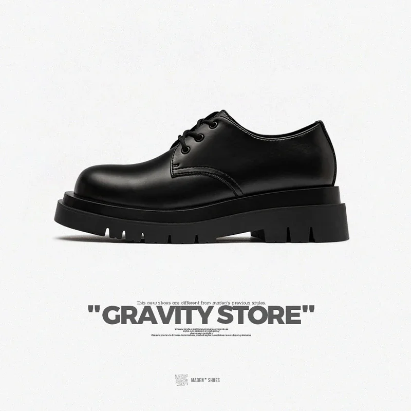 Maden British Platform Lolita Shoes for Women Lace Up Business Formal Dress Derby Shoes Ladies Round Toe Low-top Leather Boots