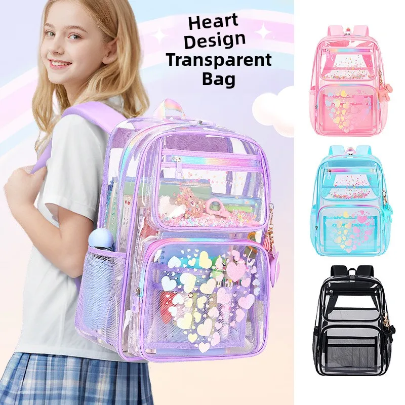 Transparent Bapa Faionable Cartoon School Bag for Elementary And High School Students M Fem Students Dual oulde... 1