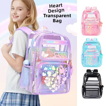 Transparent Bapa Faionable Cartoon School Bag for Elementary And High School Students M Fem Students Dual oulde... 1