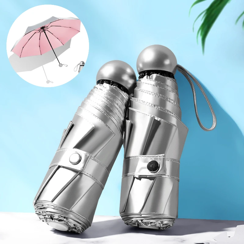 

New Titanium Silver Mini COOL Folding Umbrella for Women 6/8-bone 5 Fold Sunny and Rainy Umbrellas Paraguas Mujer Sombrillas