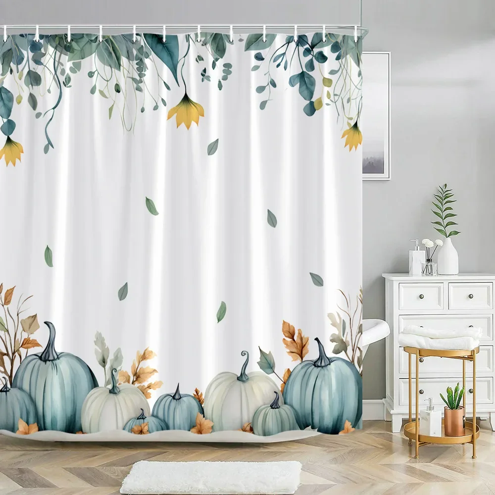 Herbst-Duschvorhang Mit Kürbis-Muster – 152 X 183 Cm, Boho-Stil, Inkl. Haken, Waschbar