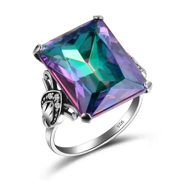 Vintage Natural Mystery Rainbow Crystal Ring Princess Bride Wedding Engagement Ring