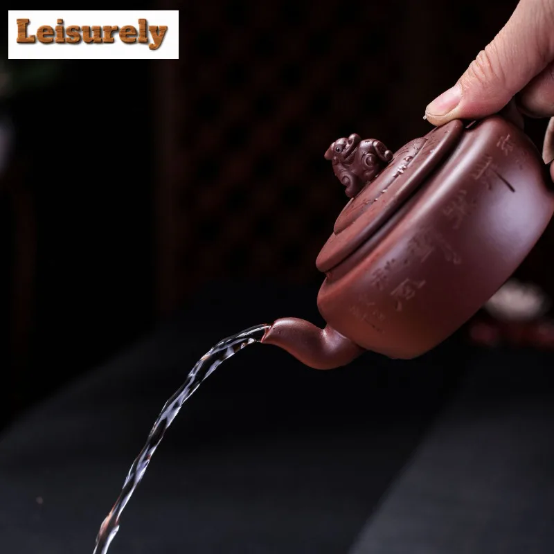 240ml Luxury Yixing Purple Clay Teapots Handmade Auspicious Beast Pot Raw Ore Purple Mud Kettle Zisha Tea Set Drinkware Supplies
