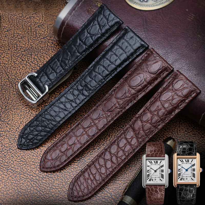 Cinturino Per Orologio In Vera Pelle Di Coccodrillo Per Cartier Tank Solo London Watch Band Fibbia Pieghevole Da Uomo E Da Donna 20Mm 22Mm