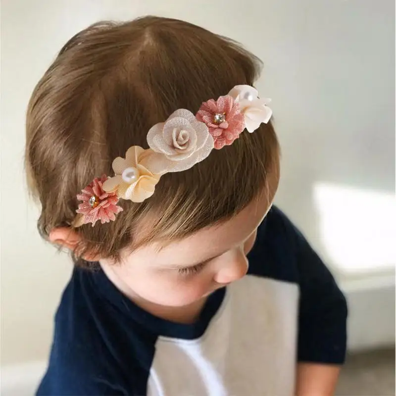 Vintage Flower Headband Baby Girls Headwraps Elastic Hair Bands Artificial Flower Baby Headband Newborn Photography Props