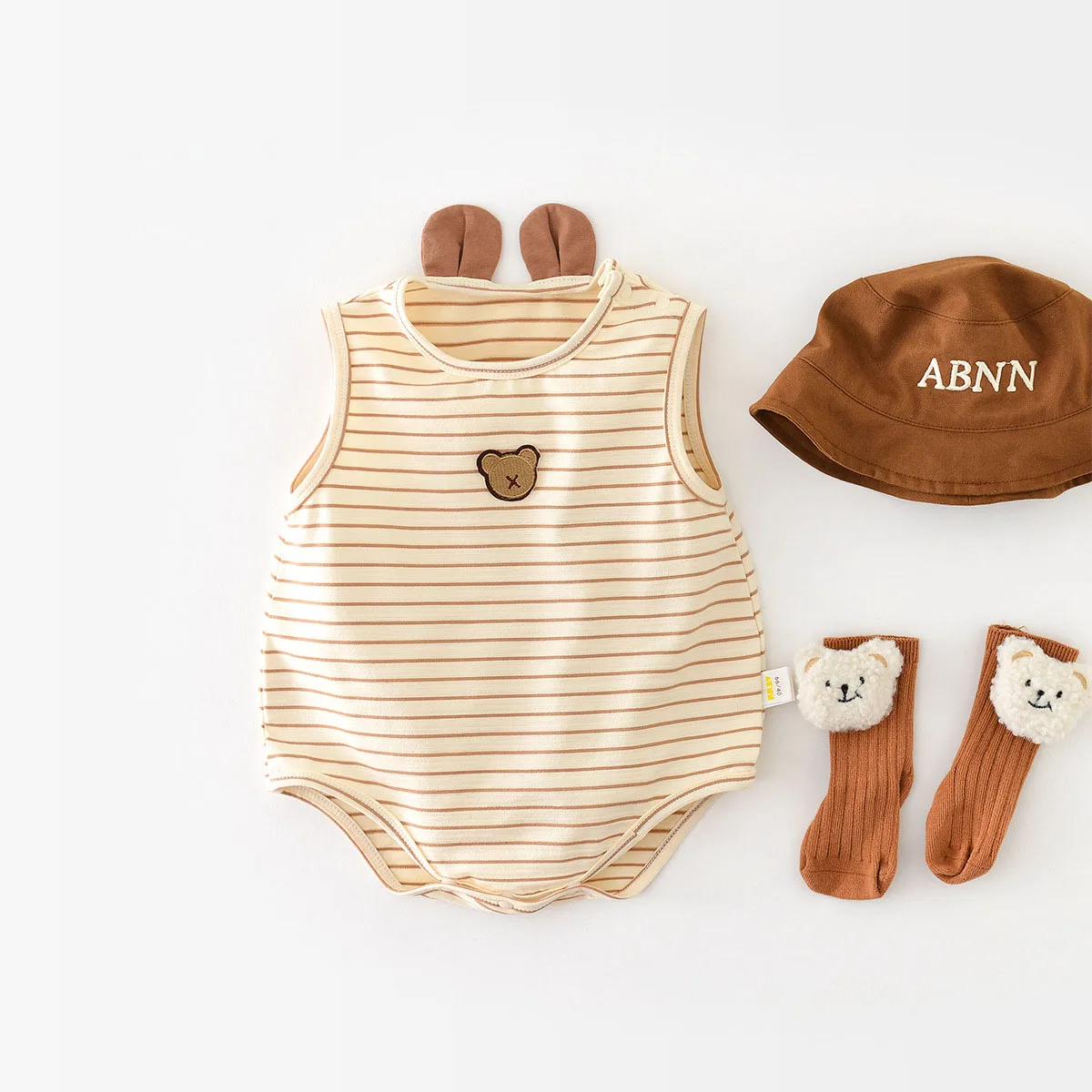 

Korean Summer Baby Boy Girl Bodysuit Cotton Striped Infant One-pieces Clothes 2024 New 0-2Y Newborn Boy Bear Jumpsuits