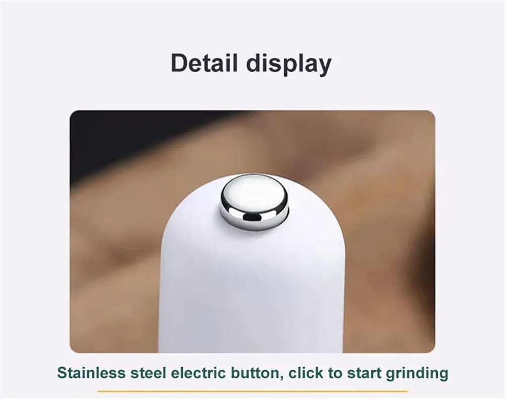 Description Picture 6 of itemElectric Automatic Mill Pepper And Salt Grinder With LED Light Adjustable Coarseness Spice Grinder Kitchen Cooking Tool