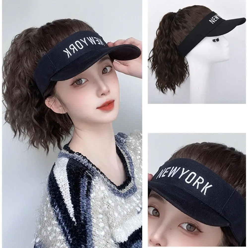 

UV Protection Fake Hair Hat Fashion Outdoor Breathable Baseball Cap Short Wavy Ponytail Wig Ponytail