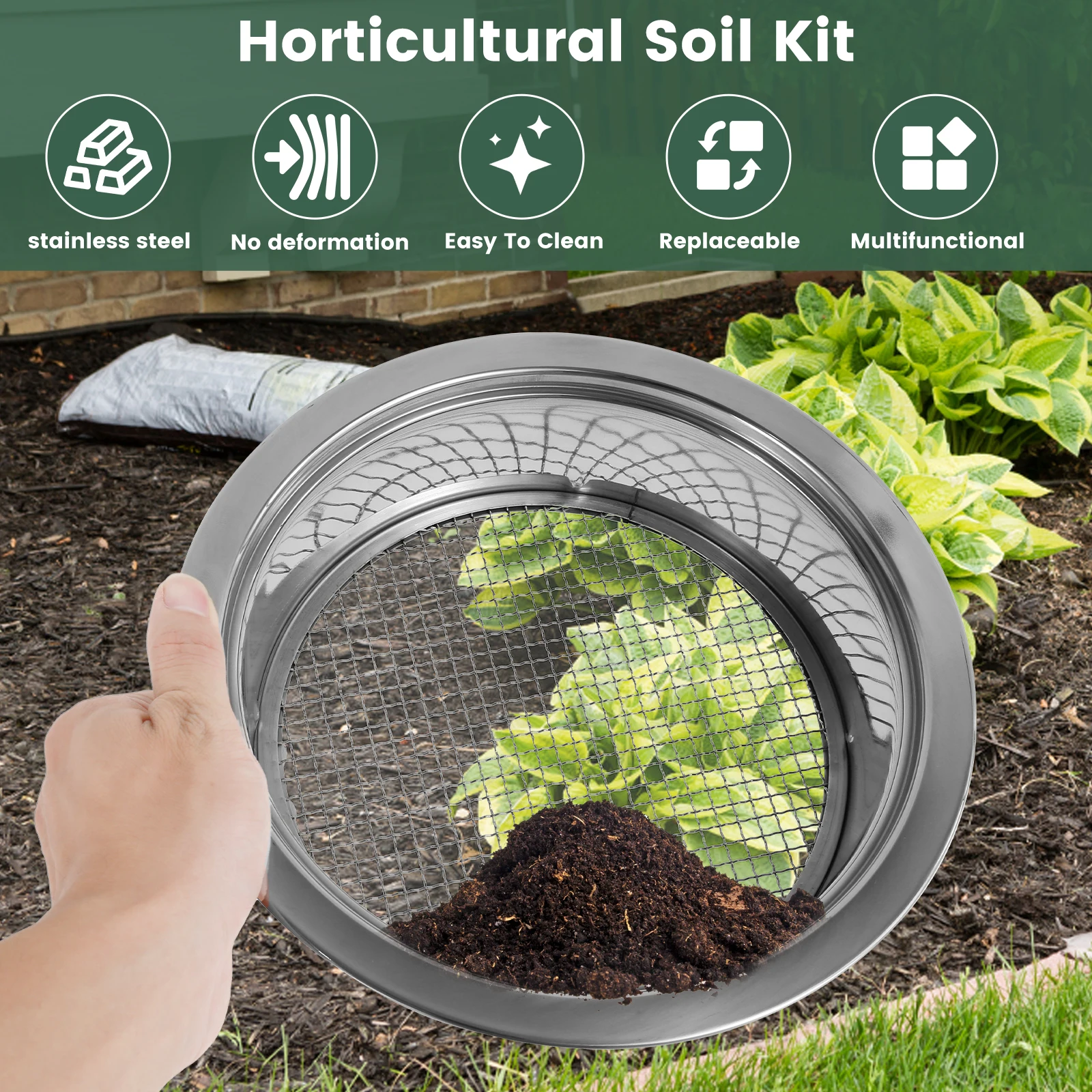 Dirt Sifter Set for Gardening Bonsai Detachable Stainless Steel Soil Sieve Set With Shovel Easy to Clean Interchangeable Meshes 6