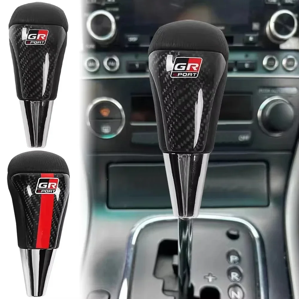 Car gear shift knob made of carbon fiber leather, gear lever for Toyota GR sports Corolla Supra racing parts Gazoo Yaris accessories.