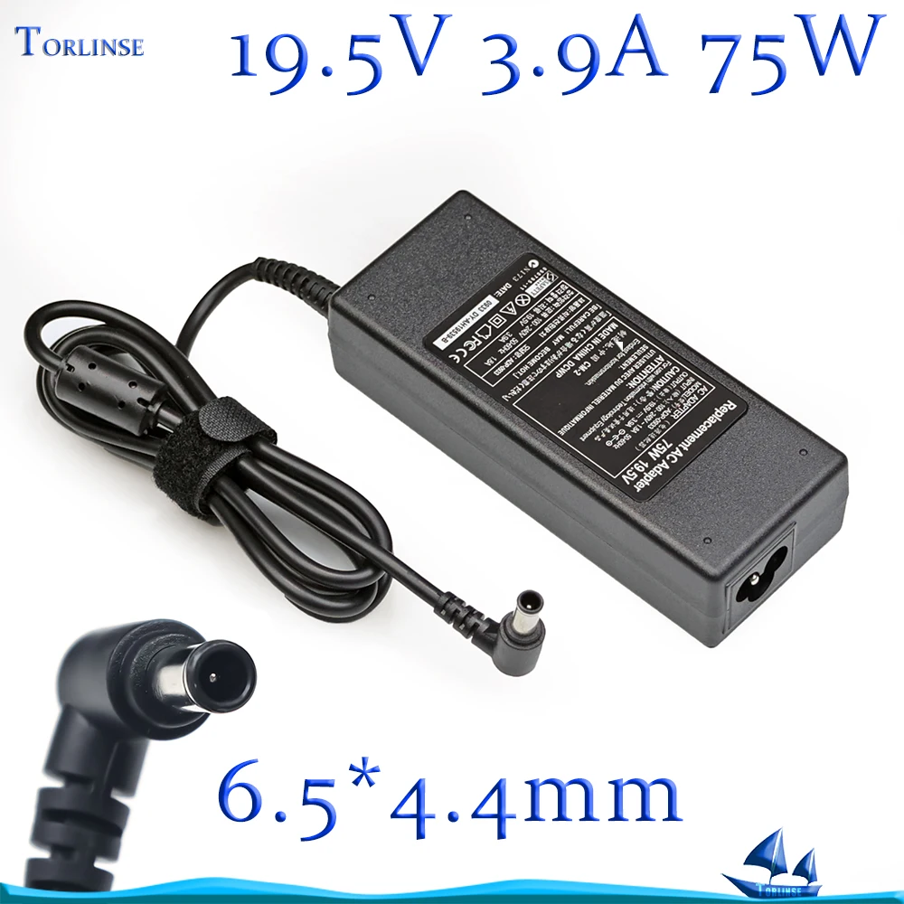 Alimentatore 19,5V 3,9A 75W Per Sony VAIO VGP-AC19 V33 - Caricabatterie Con Cavo Francese - Connettore 6,5 X 4,4 Mm
