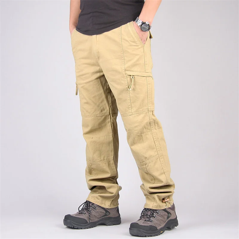 

Men's Casual Cotton Cargo Pants Spring Autumn Multi Pockets Straight Baggy Military Overalls Army Slacks Tactical Long Trousers