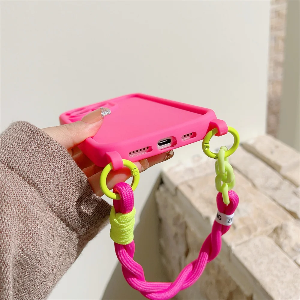 Vibrant Silicone Phone Case with Wrist Strap Lanyard – Protective Cover