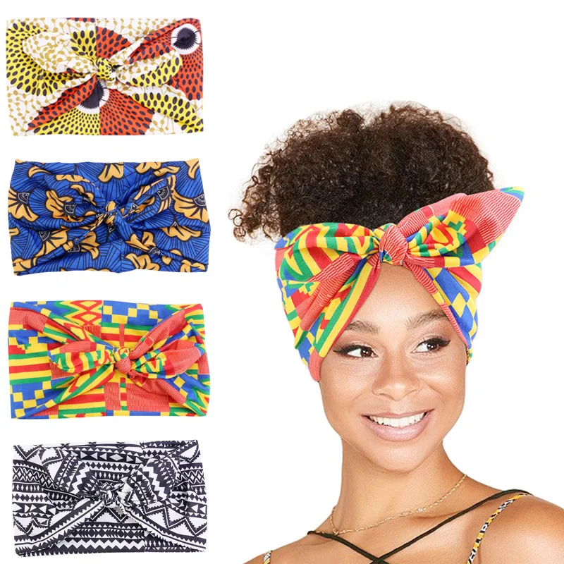 

Повязка на голову с бантом, повязка на голову с Африканским принтом из Анкары, женский модный дизайнерский тюрбан с узлом, повязка для волос для макияжа, головной убор для салона