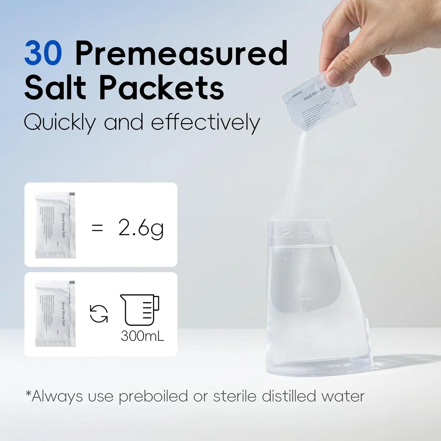 Nasal Rinse Bottle Sinus Rinse Nose Wash Cleaner 300ml Pressure Irrigation Neti-Pot 3 Modes 2 Jet with 30 Nasal Wash Salt Packet 4