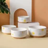 Ceramics Dog Bowl with Wood Mat Wide Mouth Feeding Bowls Food and Water Pet Feeder for Cat Puppy Protecting Cervical Spine 3