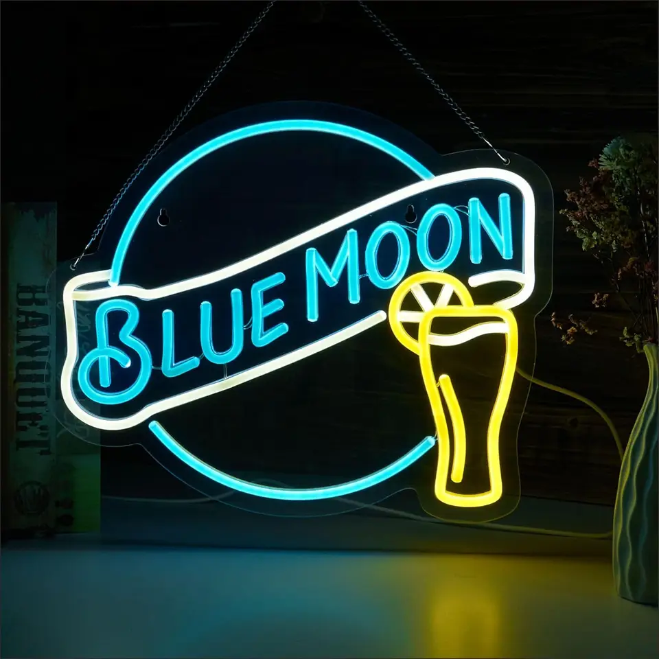 Blue Moon Neon Sign for Wall Decor Blue Moon Beer Dimmable Light
