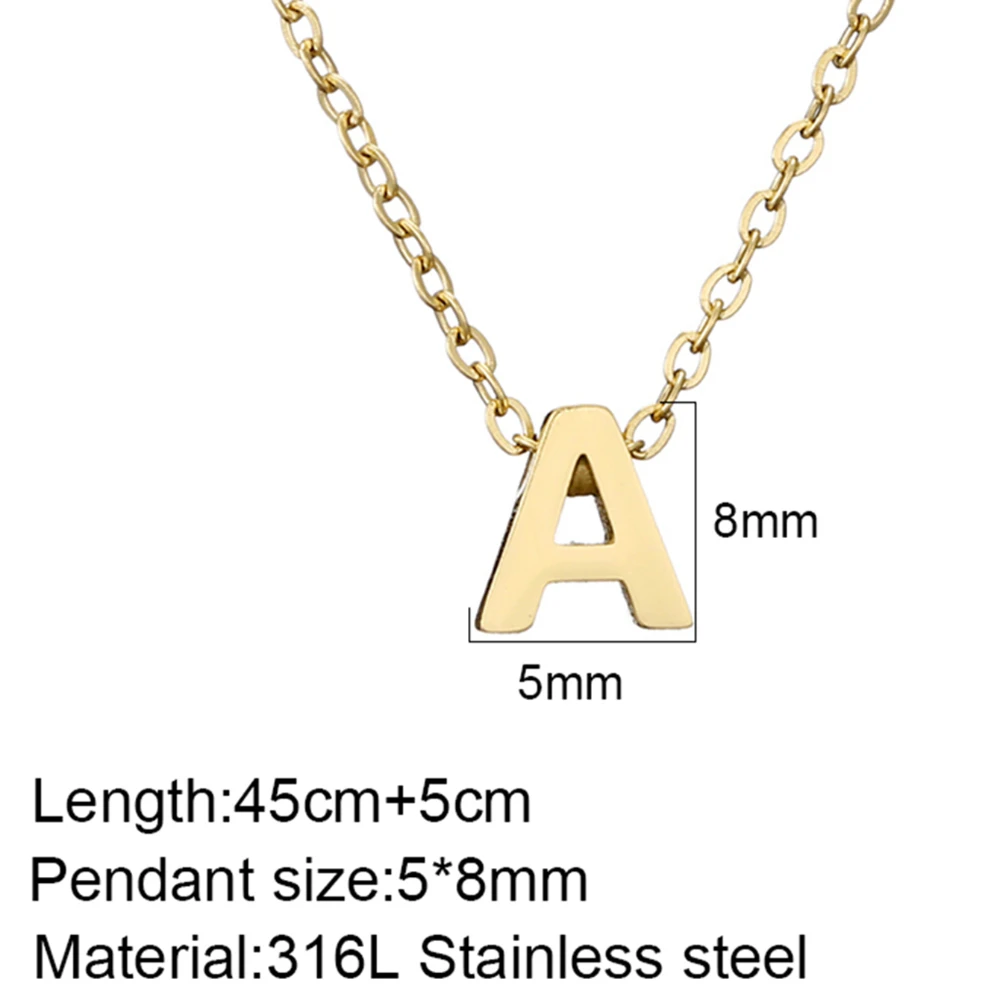 Stainless Steel Initial Necklace Gold Color Cut Letters Single Name Choker Necklace Women Pendant Jewelry Gift