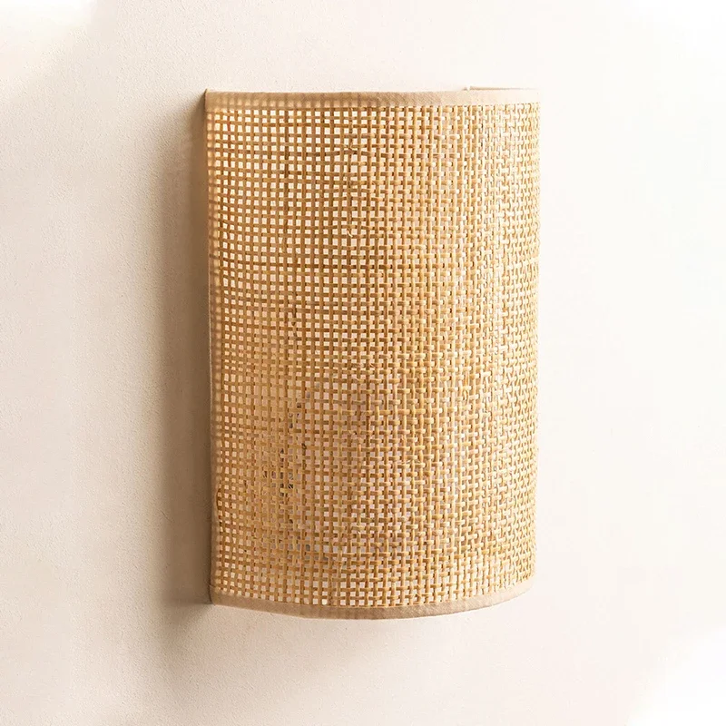 

Modern Minimalist Japanese Style Log Style Rattan Hand-Woven Bed & Breakfast Bedroom Bedside Wall Lamp Hallway Corridor Lamps
