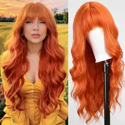 Vibrant Pink Long Straight Synthetic Wig with Bangs - Heat Resistant, Natural Look - 26inches (64 - 131 - orange)