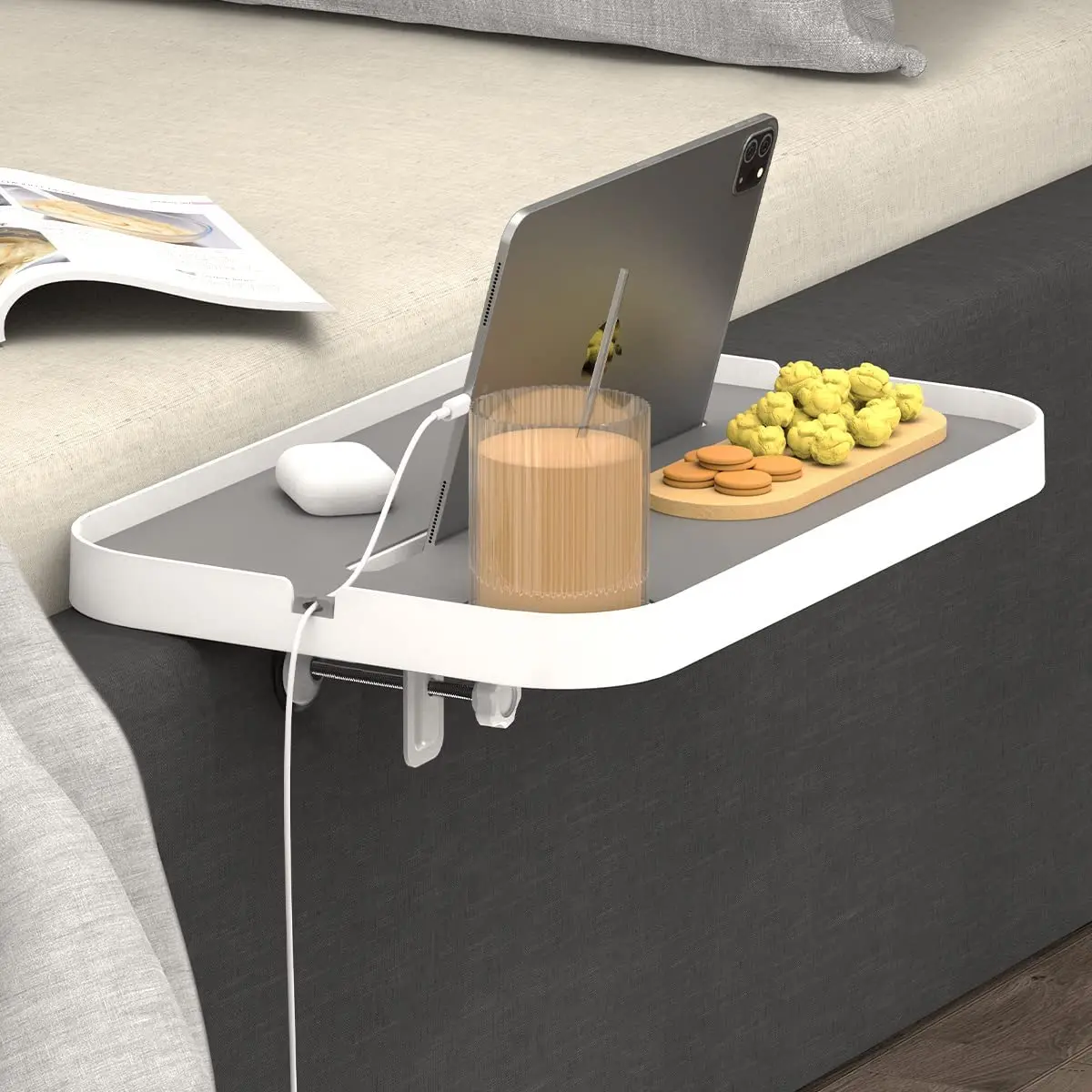 침실용 침대 옆 테이블 보관 스탠드, 금속 테이블 침대 헤드 랙 보관 홀더, 노트북 태블릿 전화 음료 책