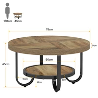 Tribesigns Table basse ronde à 2 niveaux avec étagère de rangement pour le salon, table de cocktail centrale de 31,1 pouces avec méta incurvée robuste 6