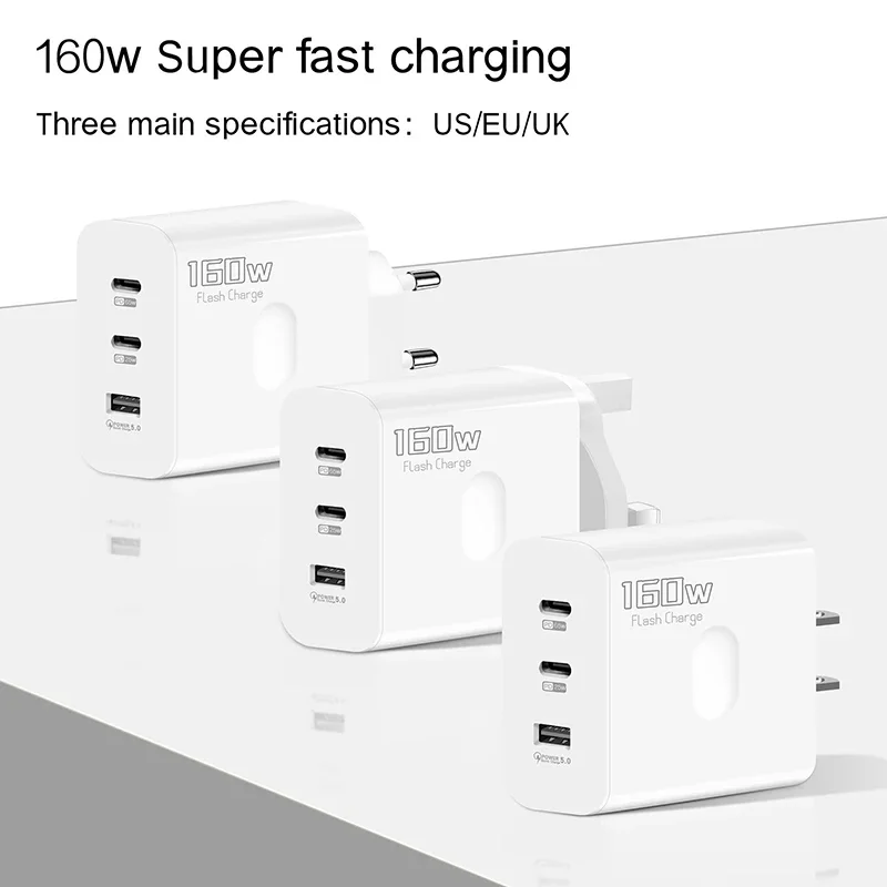 Fast Charger Adapter 160W Type C USB Quick Charge 3.0 PD for iPhone Samsung Redmi OPPO